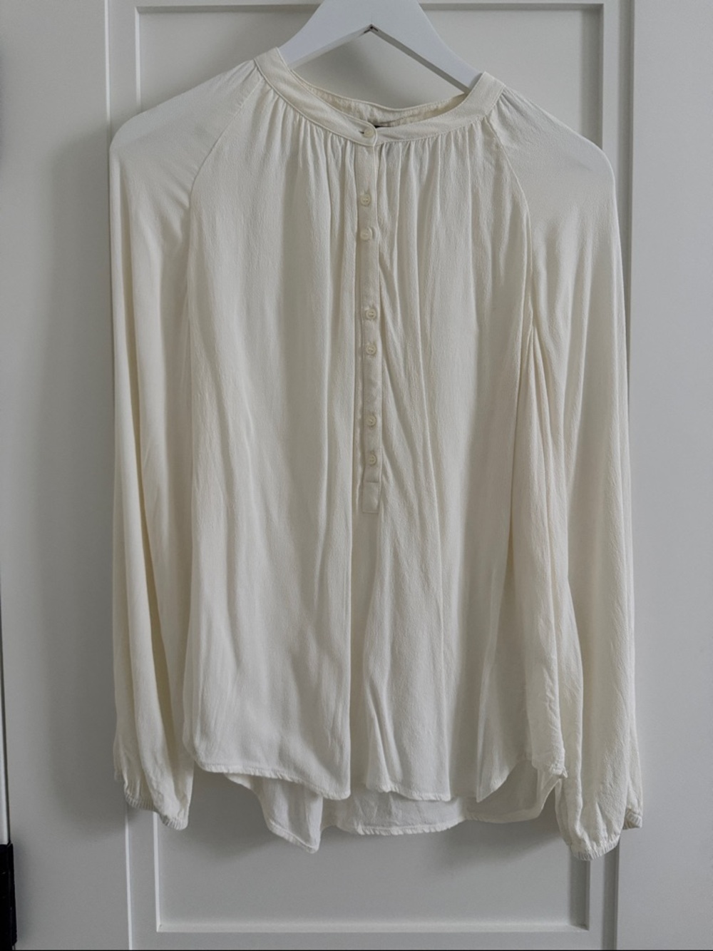 J. Crew Ivory Long Balloon Sleeve Henley Blouse. Size Small. Never Worn.